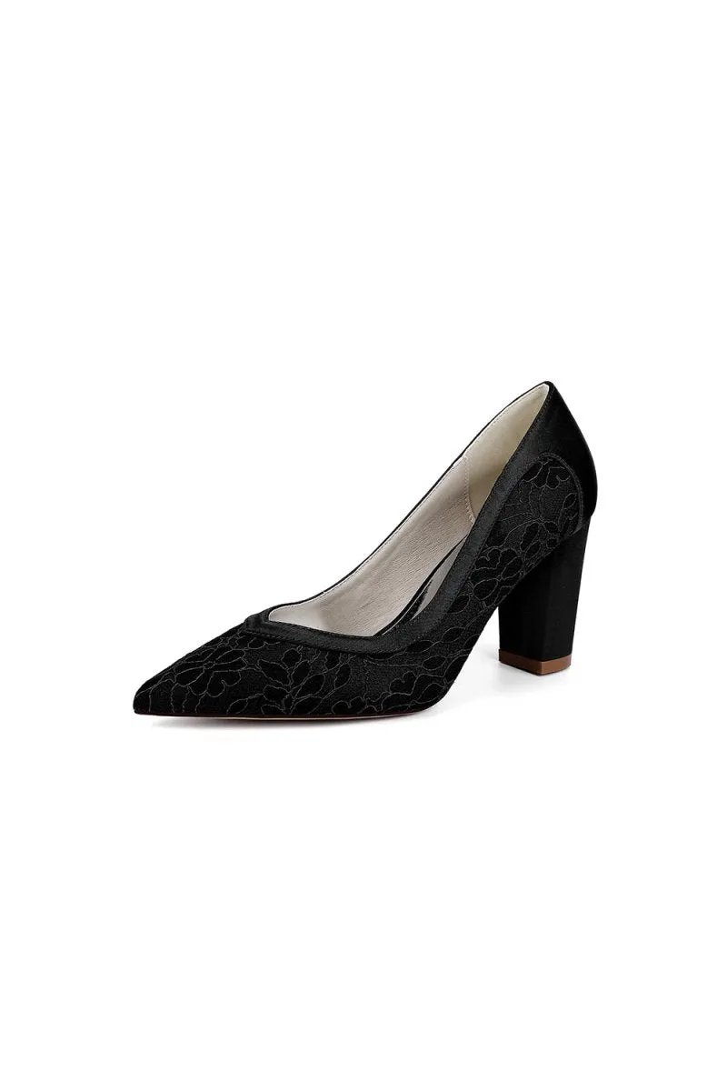 Ivory Lace High Heels with Wooden Heel