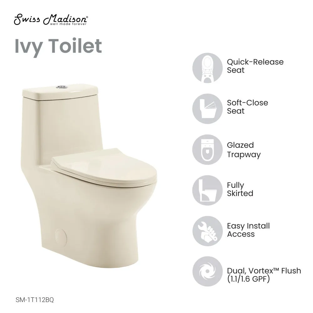 Ivy One Piece Toilet Dual Vortex Flush 1.1/1.6 gpf in Bisque