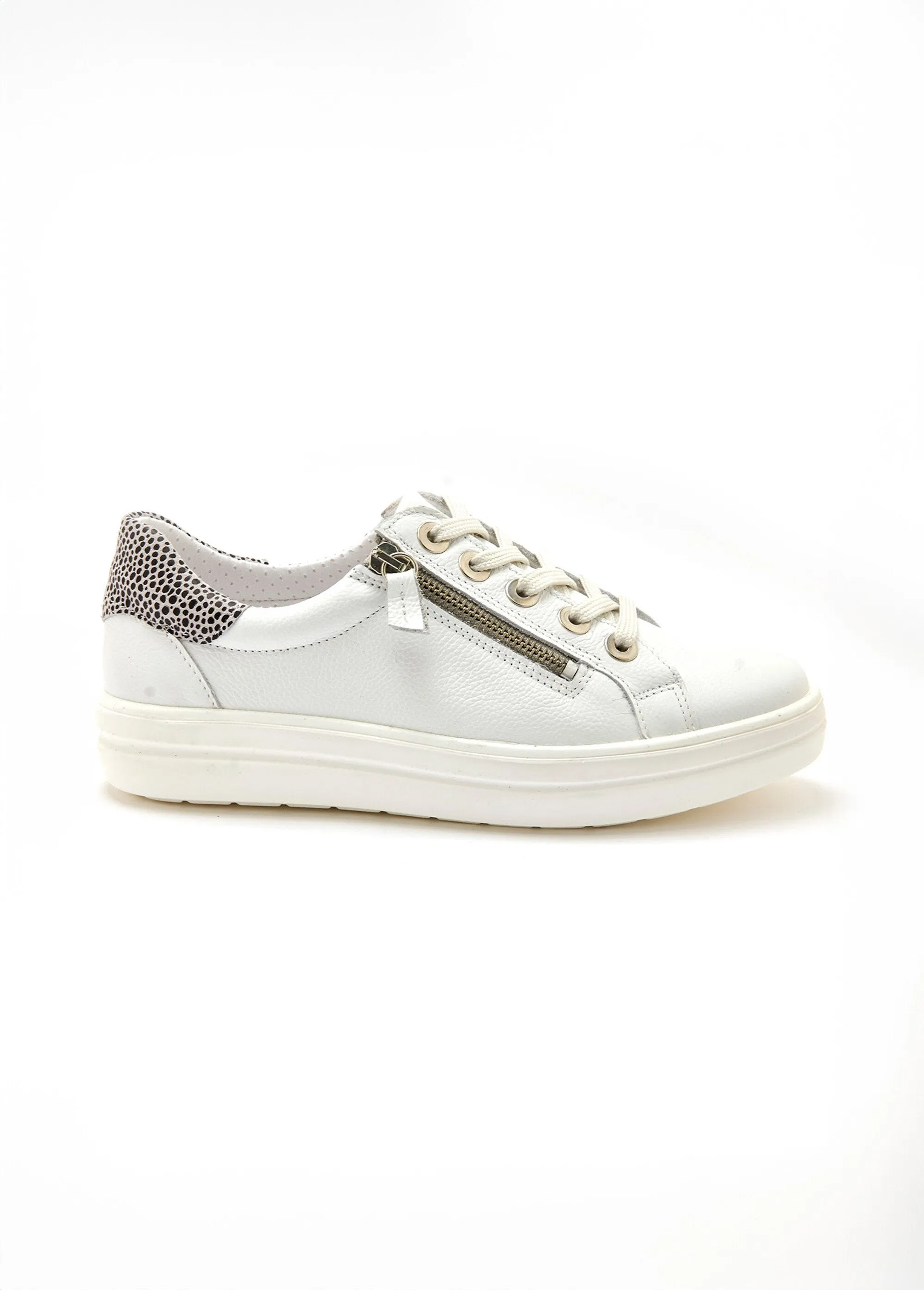Leather sneakers with laces and zip, heel detail
