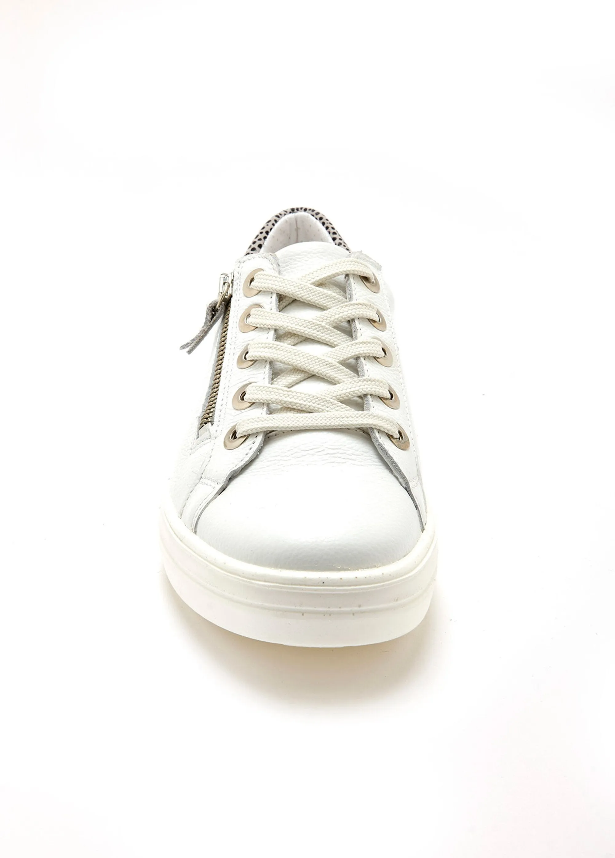 Leather sneakers with laces and zip, heel detail