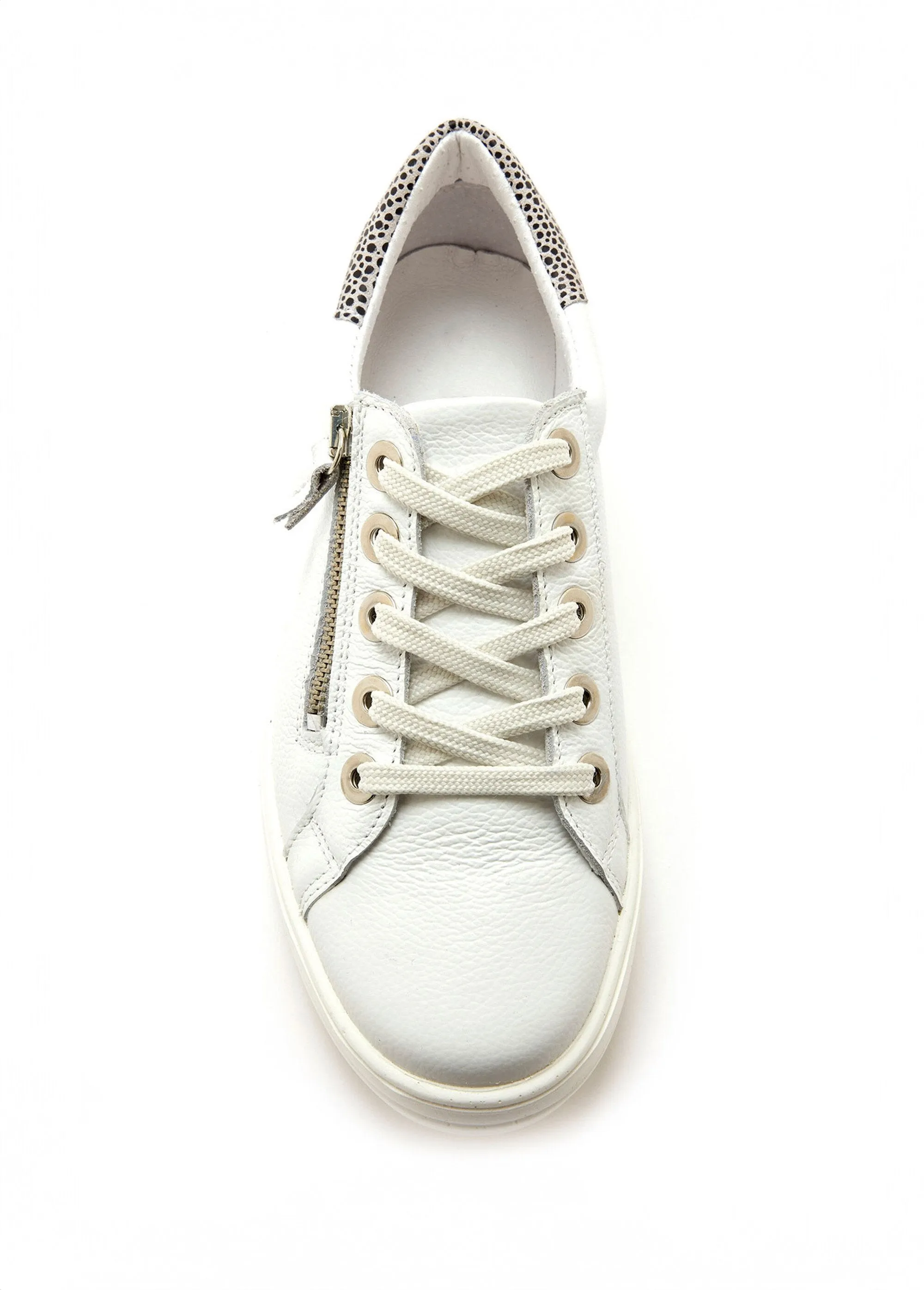 Leather sneakers with laces and zip, heel detail