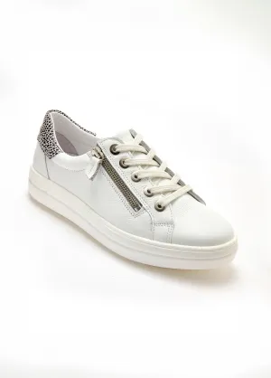 Leather sneakers with laces and zip, heel detail