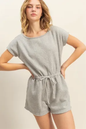 Light Gray Short Sleeve Drawstring Waist Romper