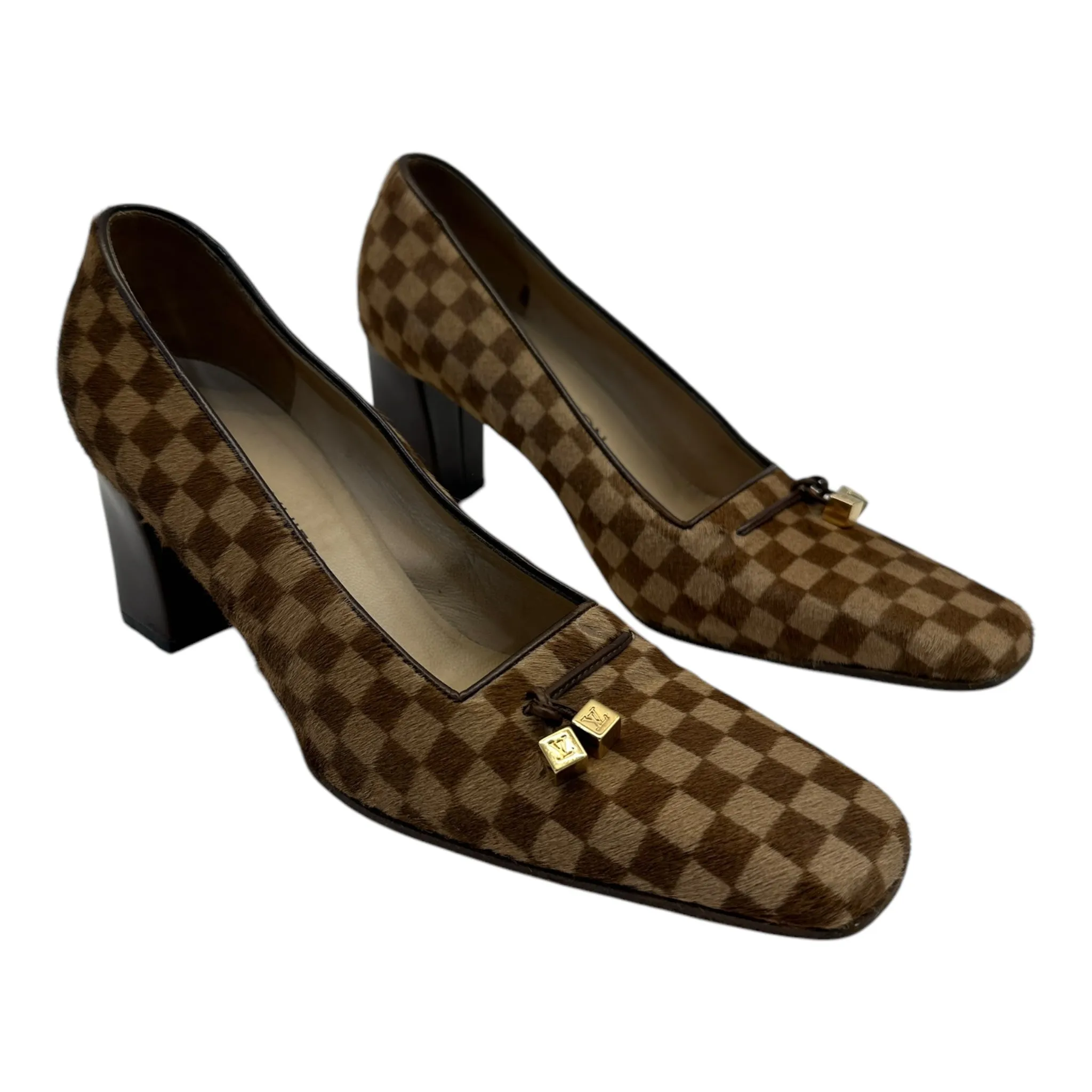Louis Vuitton Damier Pony Hair Square Toe Pumps Size EU 36