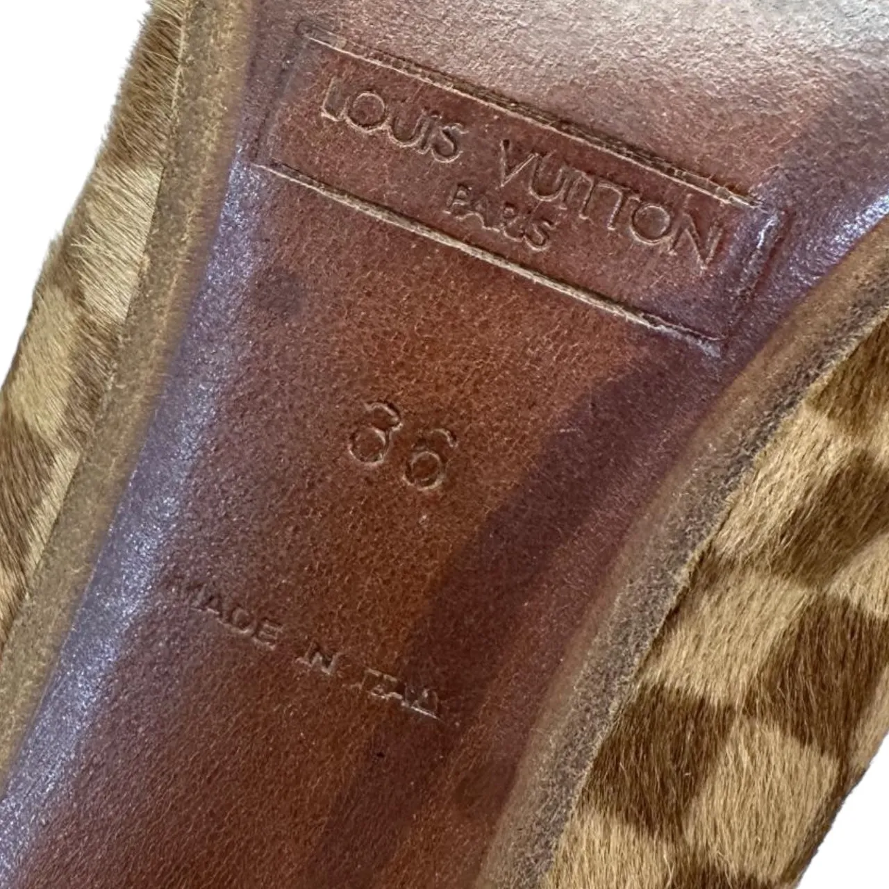 Louis Vuitton Damier Pony Hair Square Toe Pumps Size EU 36
