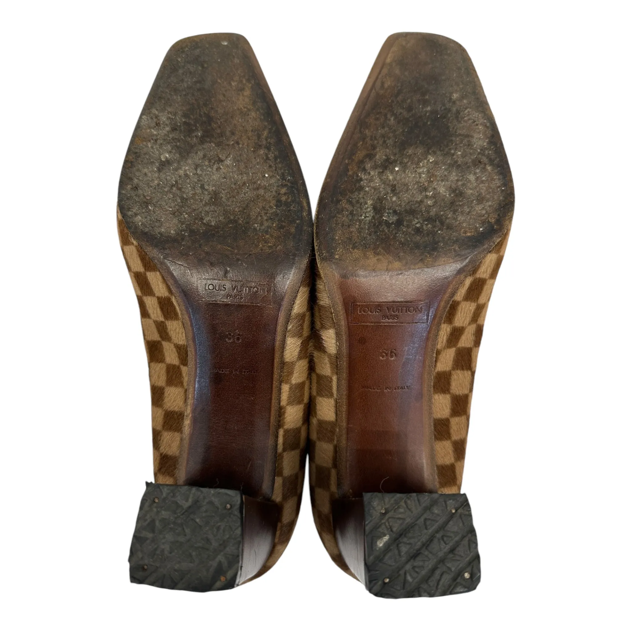 Louis Vuitton Damier Pony Hair Square Toe Pumps Size EU 36