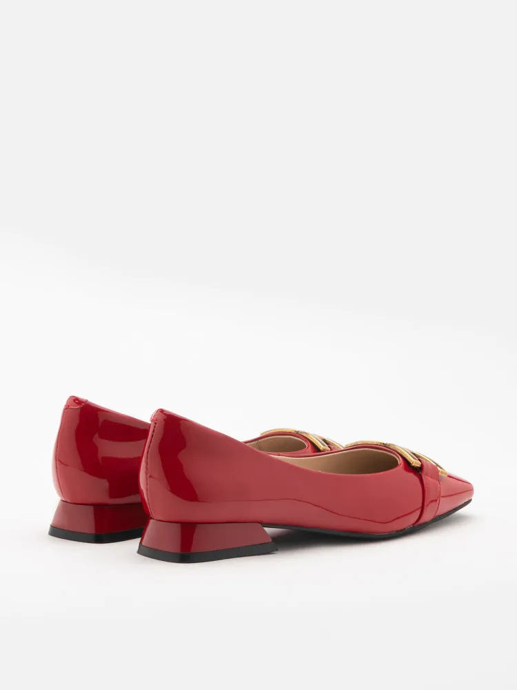 Lucinda Gold Buckle Patent Covered Flats