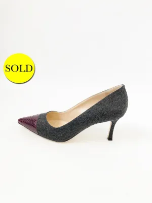 Manolo Blahnik Grey Cap-Toe Pump Size 37 It (7 Us)