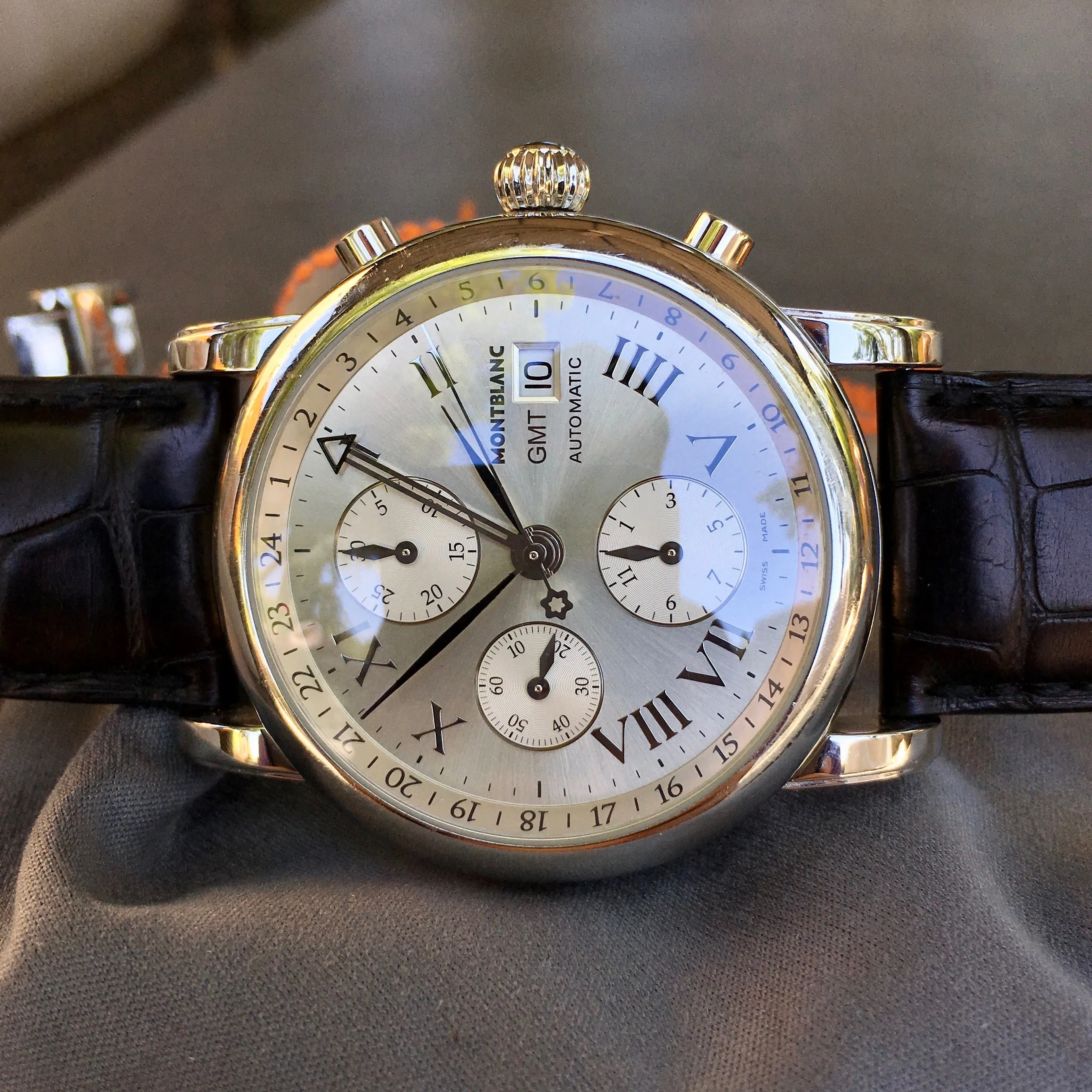 Montblanc Meisterstuck 7067 Chronograph GMT Stainless Steel Automatic 42mm Wristwatch