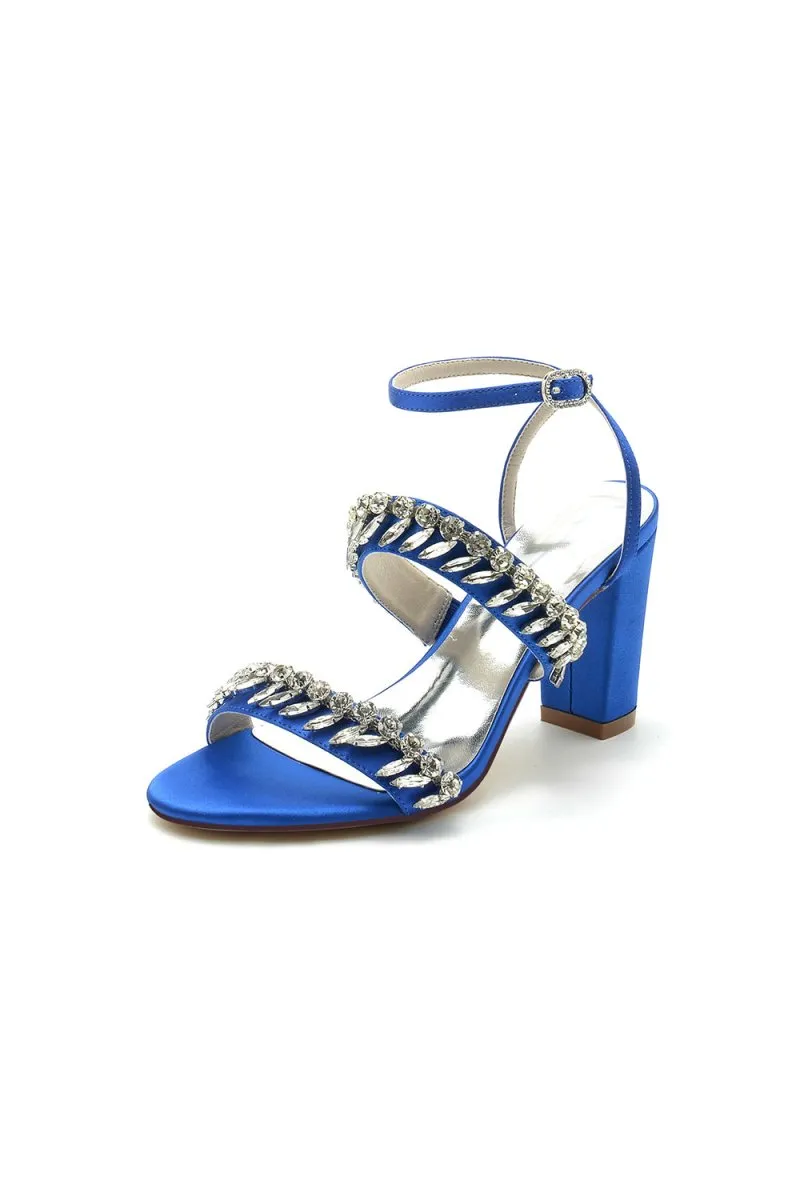 Navy Blue Evening Heels with Sequins and Chain Decor