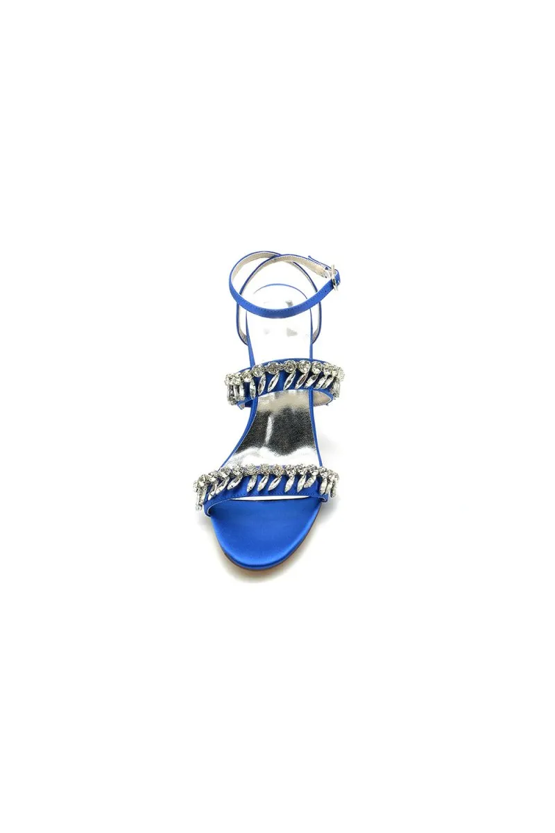 Navy Blue Evening Heels with Sequins and Chain Decor