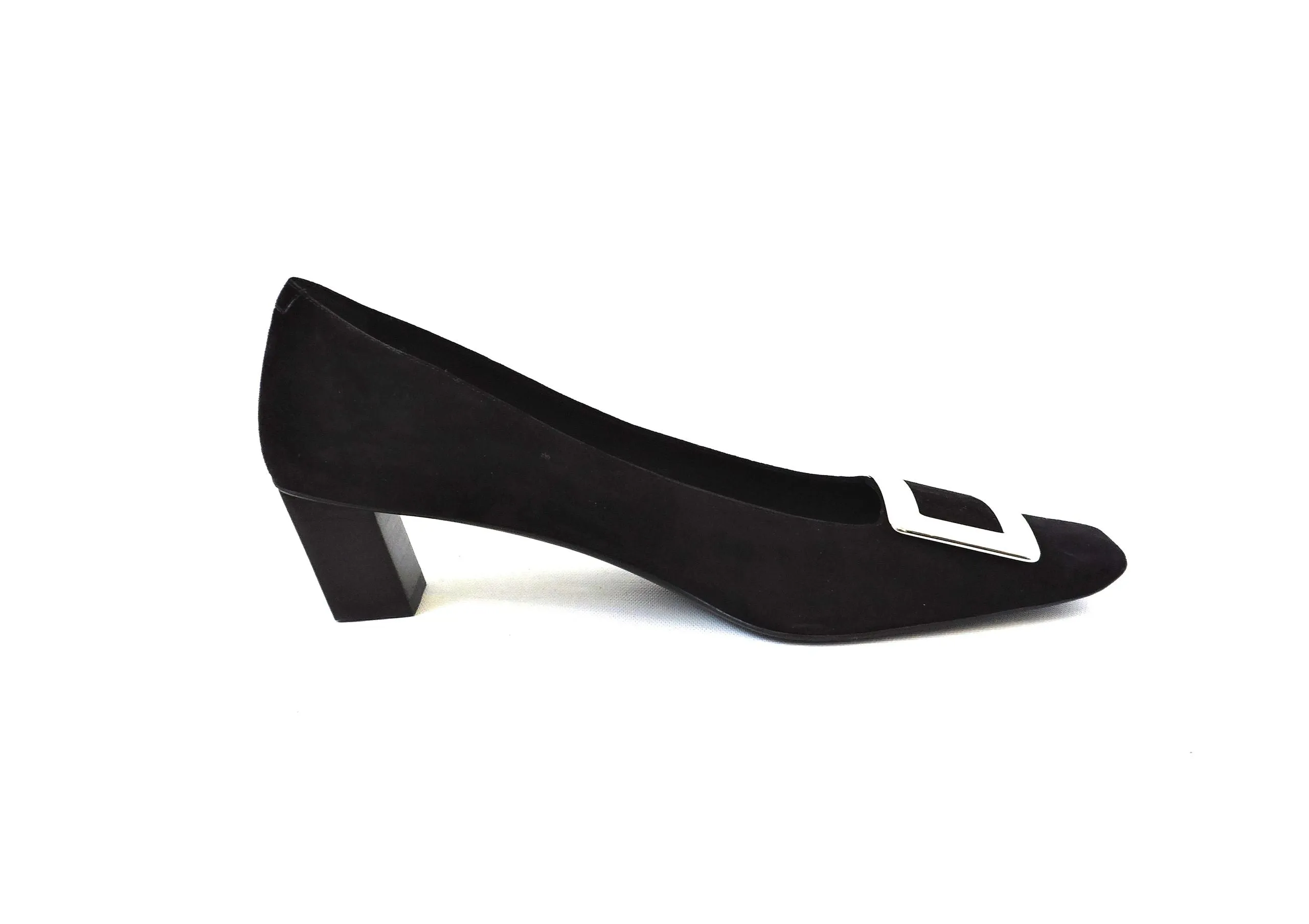 NEW Roger Vivier Black Suede Buckle Pump Size 40 It (10 Us)