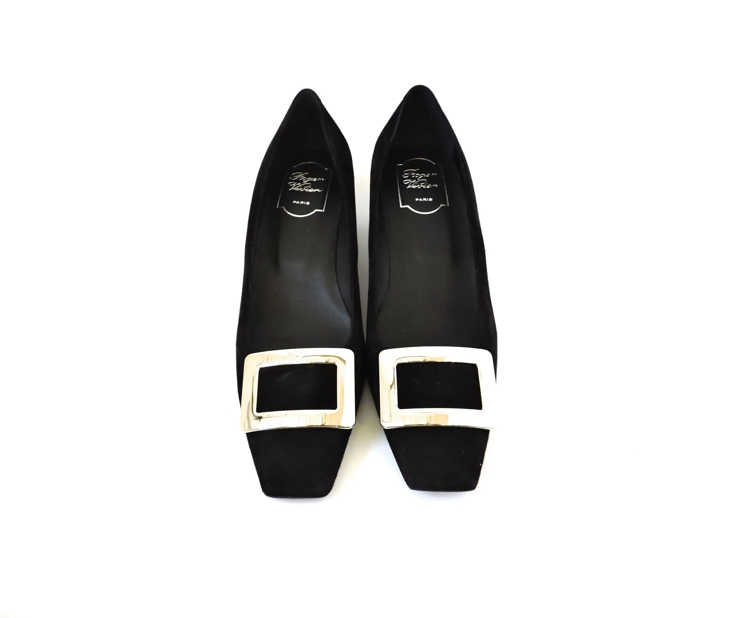NEW Roger Vivier Black Suede Buckle Pump Size 40 It (10 Us)