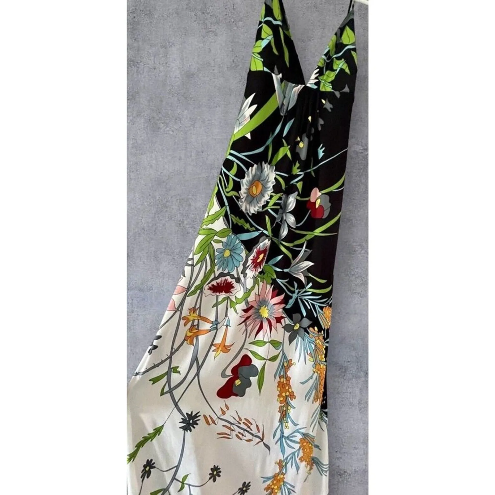 NWT Julie Brown Women's Maxi Slip Dress - Floral Spaghetti Straps, 100% Silk, Medium