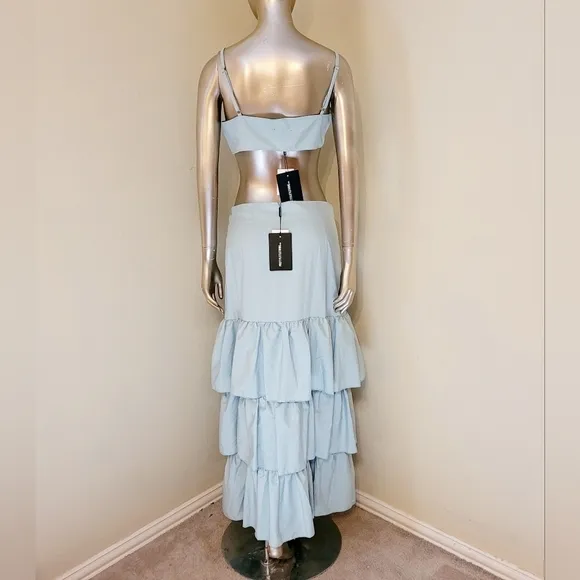 NWT PLT Mint Green Tie Front Cami Top and Ruffle Maxi Skirt