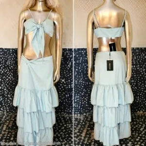 NWT PLT Mint Green Tie Front Cami Top and Ruffle Maxi Skirt