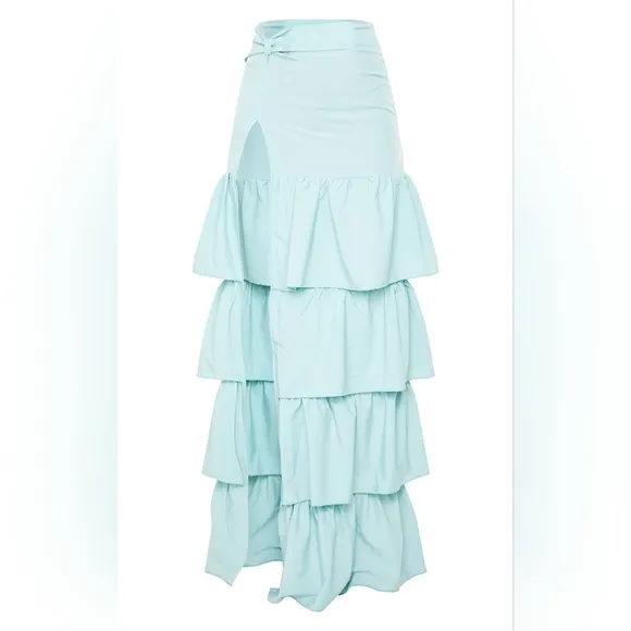 NWT PLT Mint Green Tie Front Cami Top and Ruffle Maxi Skirt