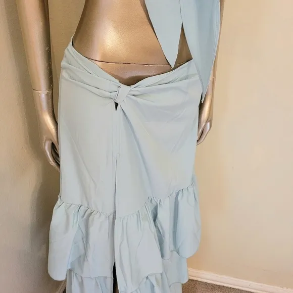 NWT PLT Mint Green Tie Front Cami Top and Ruffle Maxi Skirt
