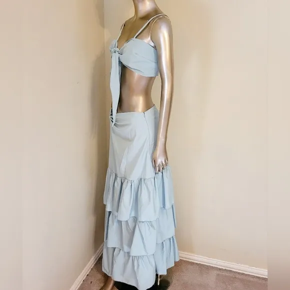 NWT PLT Mint Green Tie Front Cami Top and Ruffle Maxi Skirt
