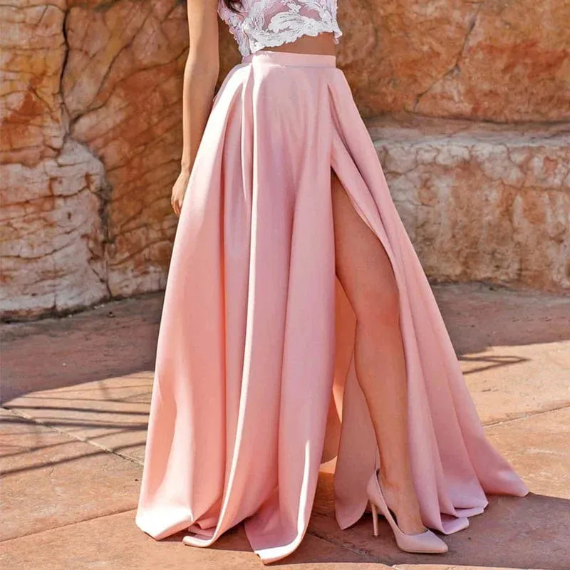 Pink Satin Maxi Skirt