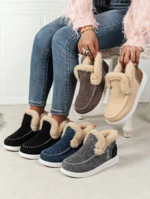 Platte sneakers van suède met bont en ronde neus