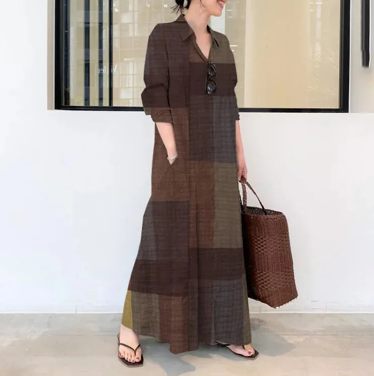 Plus Size Cotton Linen Pocket Maxi Dress
