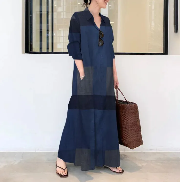 Plus Size Cotton Linen Pocket Maxi Dress