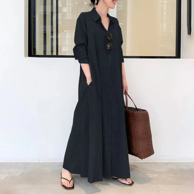 Plus Size Cotton Linen Pocket Maxi Dress