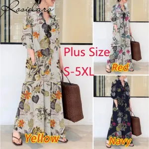 Plus Size Cotton Linen Pocket Maxi Dress