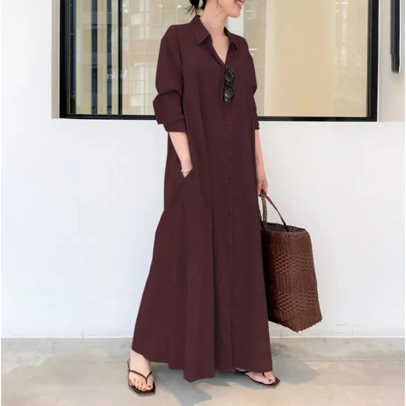 Plus Size Cotton Linen Pocket Maxi Dress