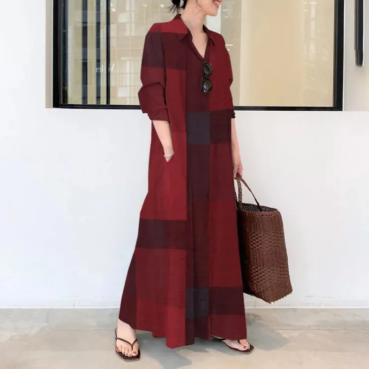 Plus Size Cotton Linen Pocket Maxi Dress