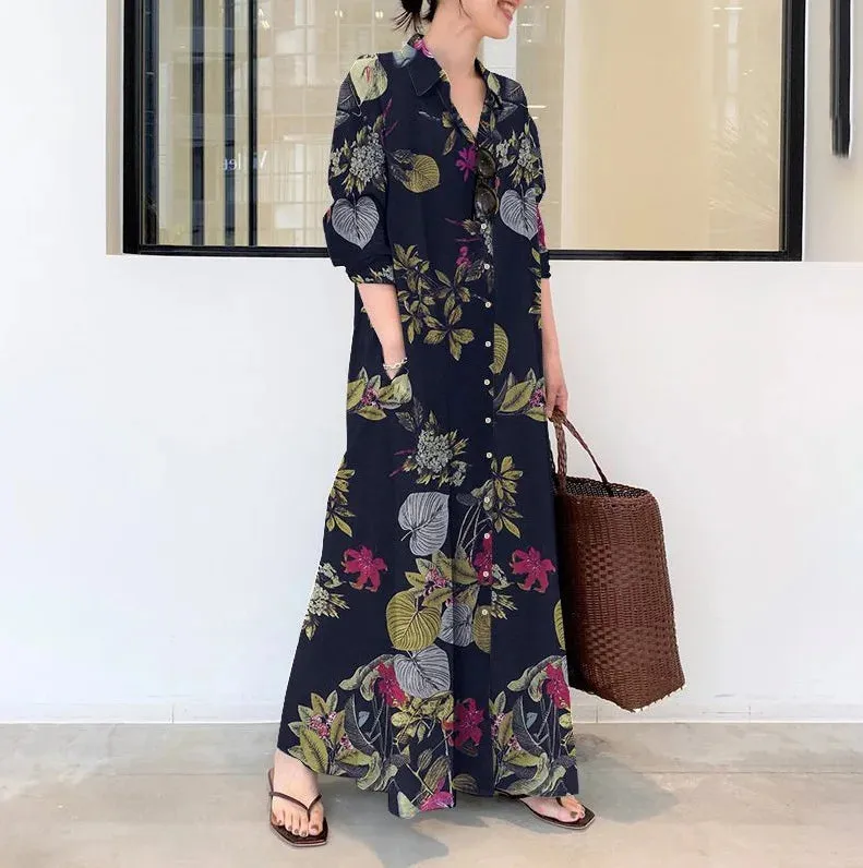 Plus Size Cotton Linen Pocket Maxi Dress