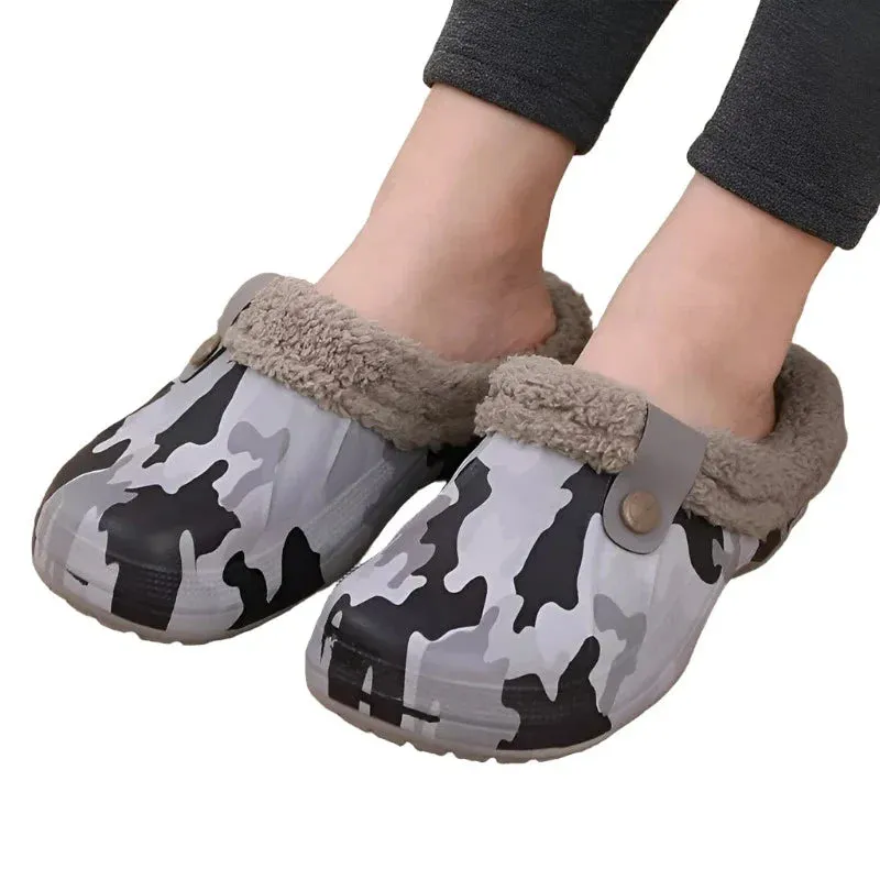 Plush Fur Clogs Slippers For Women Men Winter Soft Furry Slippers Waterproof Garden Shoes Multi-Use Indoor Home Shoes