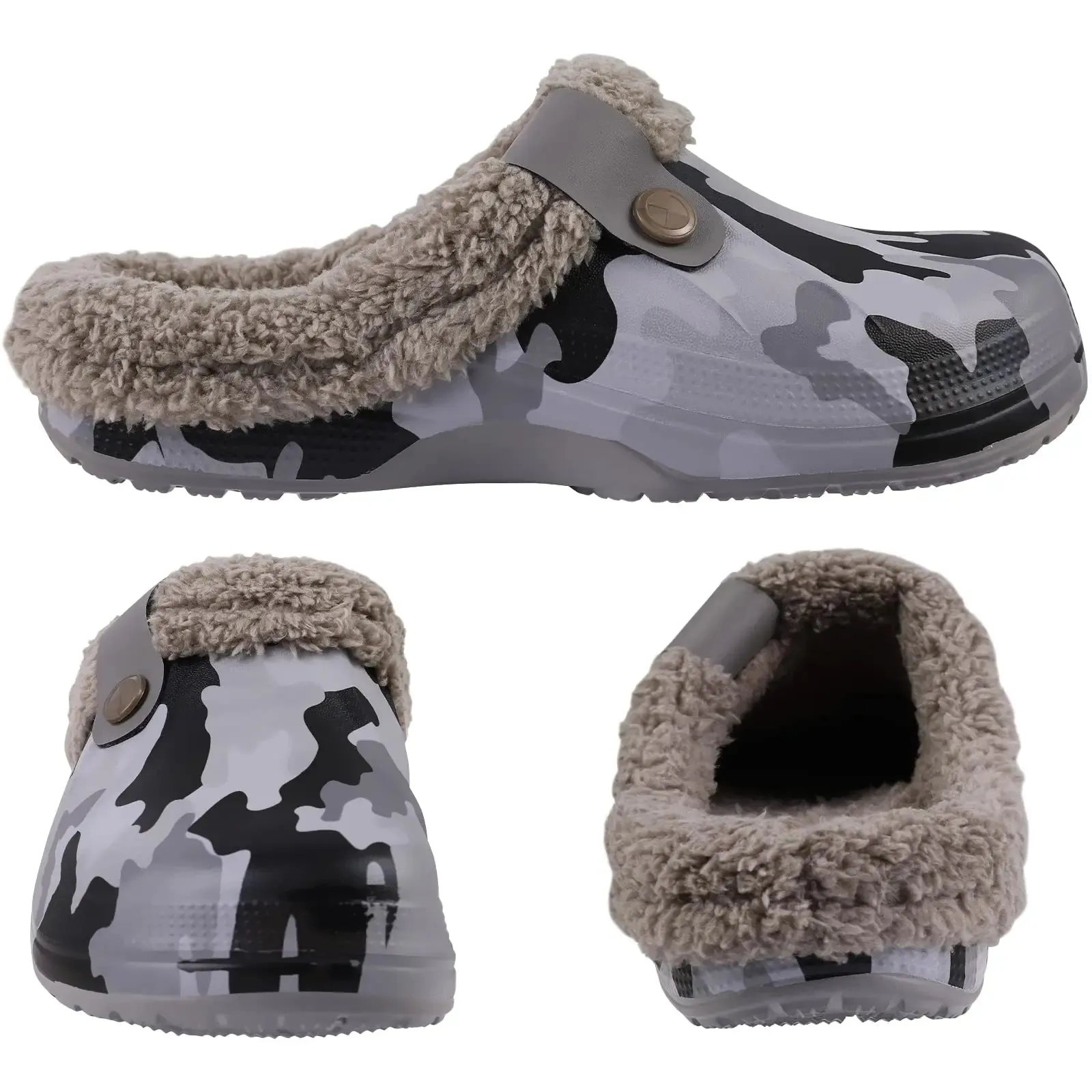 Plush Fur Clogs Slippers For Women Men Winter Soft Furry Slippers Waterproof Garden Shoes Multi-Use Indoor Home Shoes