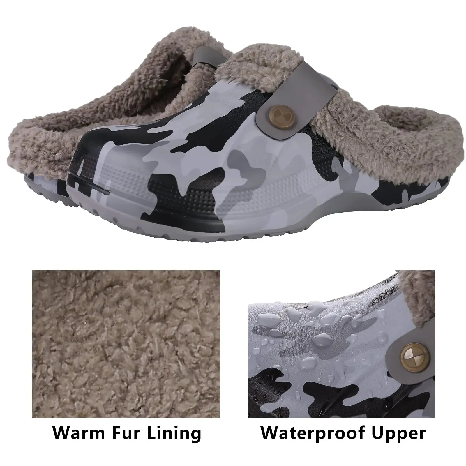 Plush Fur Clogs Slippers For Women Men Winter Soft Furry Slippers Waterproof Garden Shoes Multi-Use Indoor Home Shoes