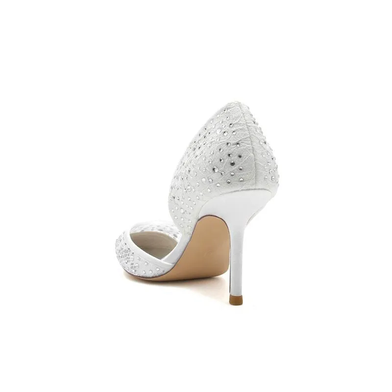 Pointed Toe Beaded Lace Wedding Stiletto Heels