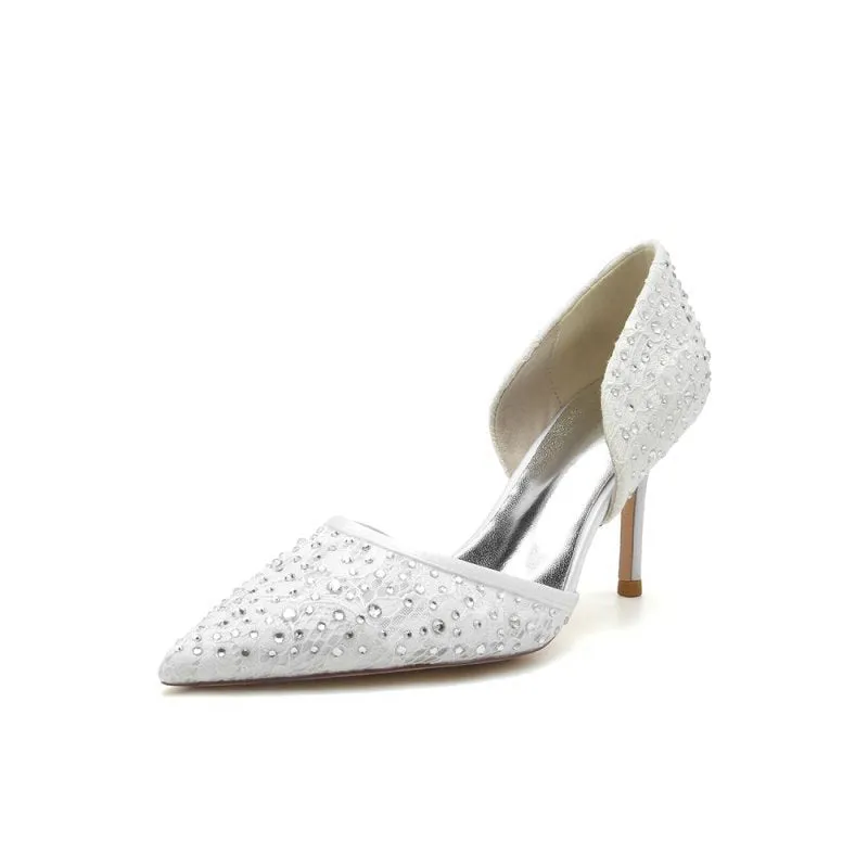 Pointed Toe Beaded Lace Wedding Stiletto Heels