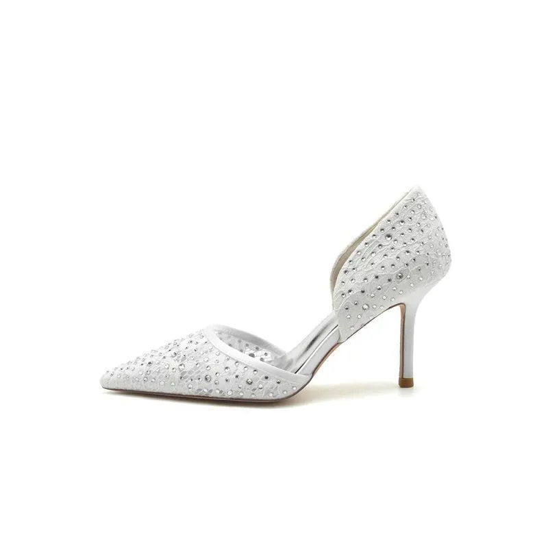 Pointed Toe Beaded Lace Wedding Stiletto Heels