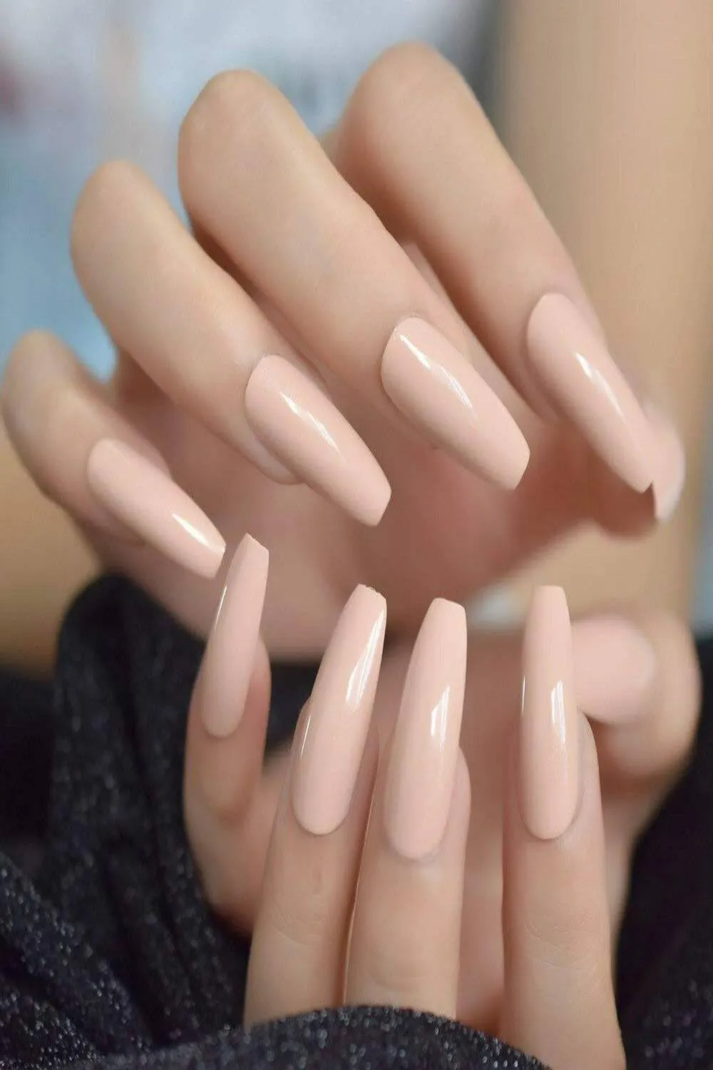 Press On Nails Beige Glossy Coffin Nail Kit