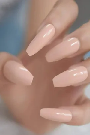 Press On Nails Beige Glossy Coffin Nail Kit