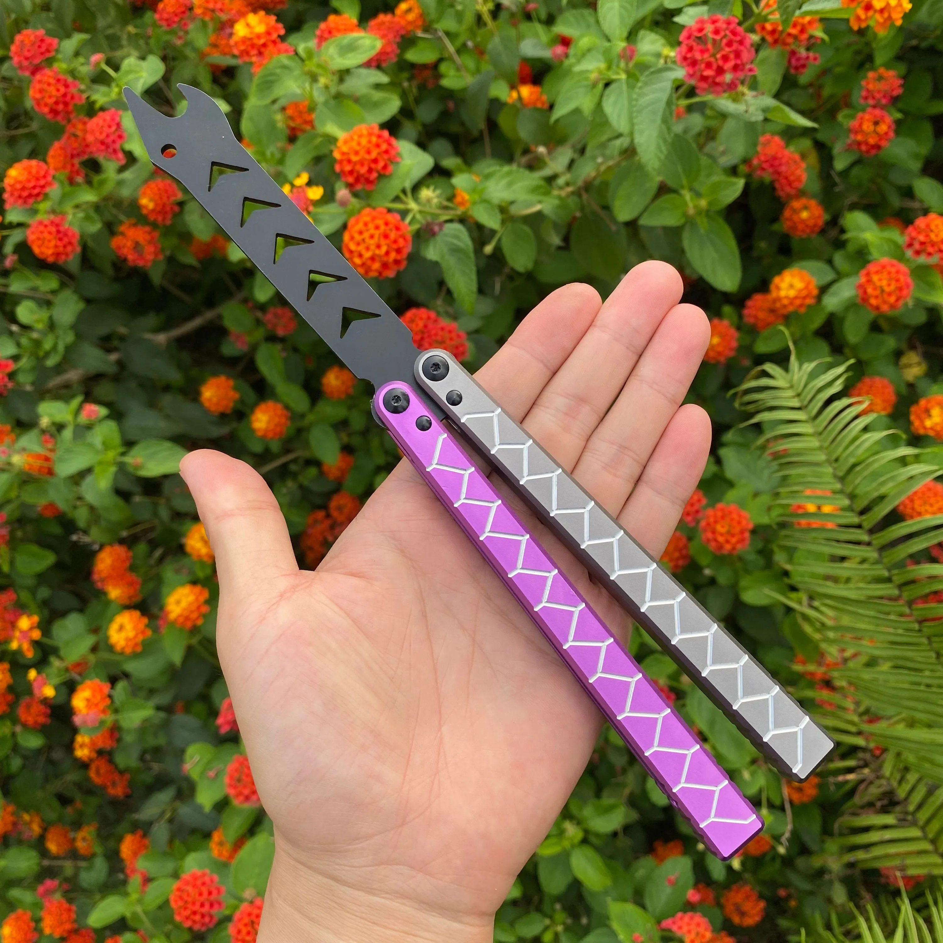 Purple Grey Snakelike Butterfly Knife