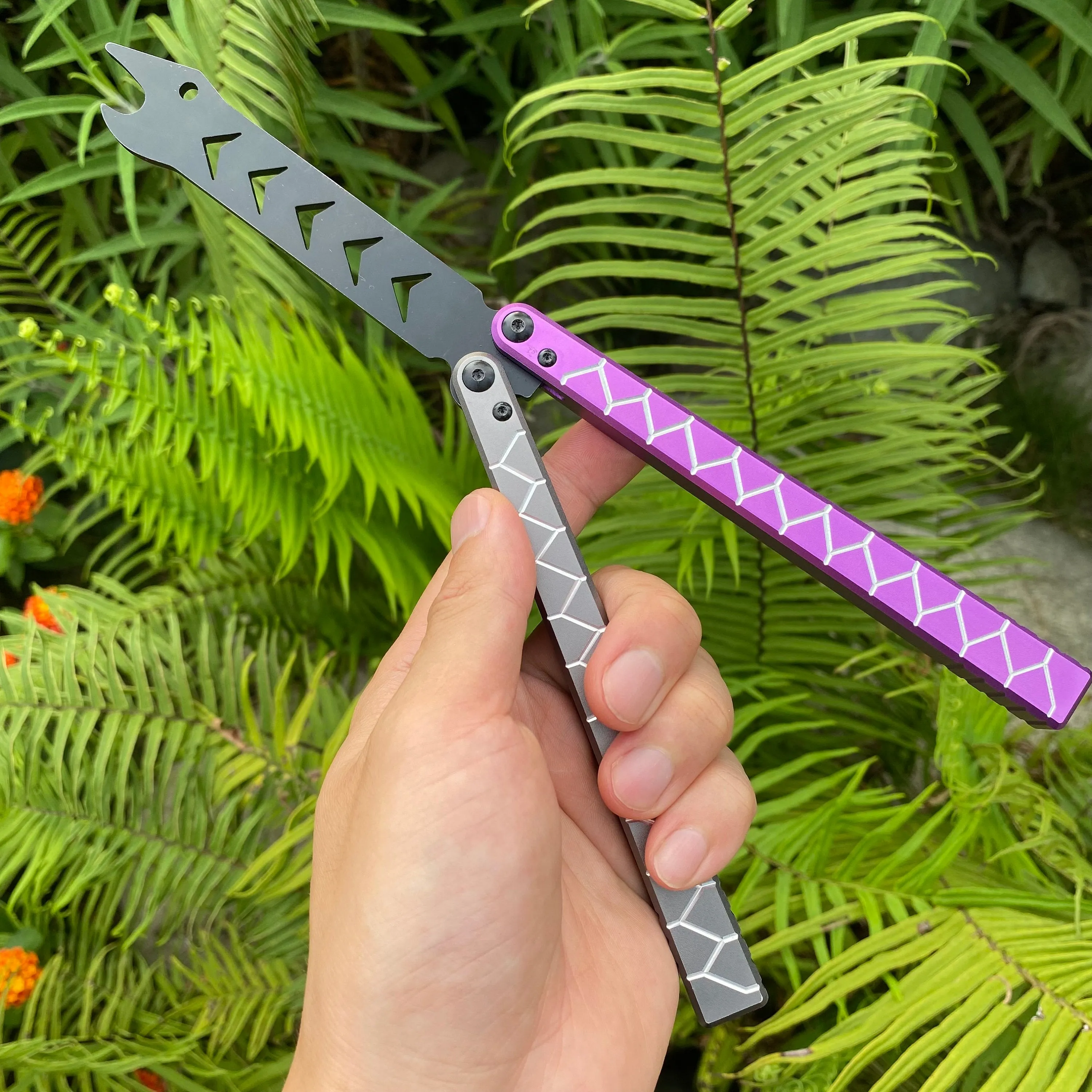 Purple Grey Snakelike Butterfly Knife