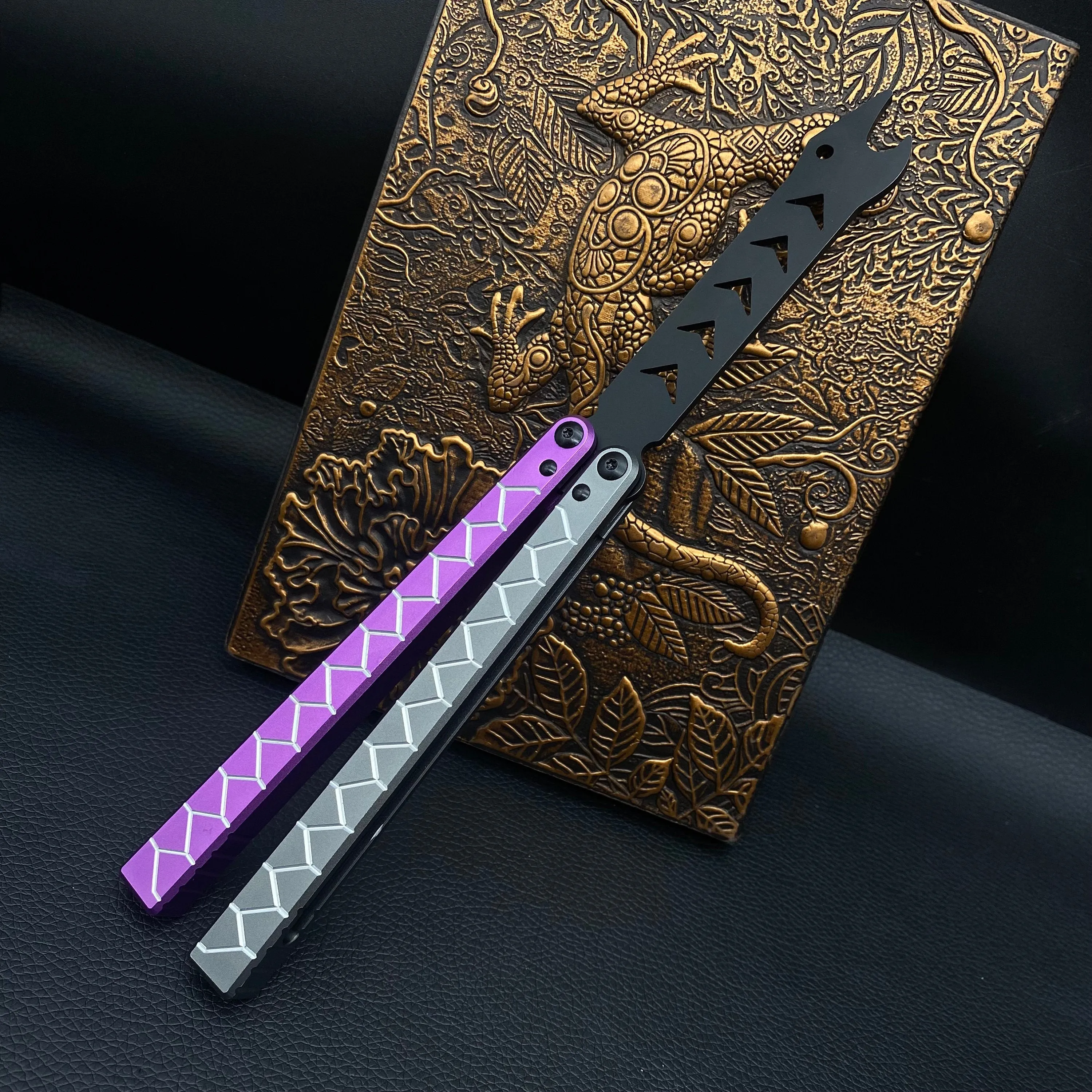 Purple Grey Snakelike Butterfly Knife