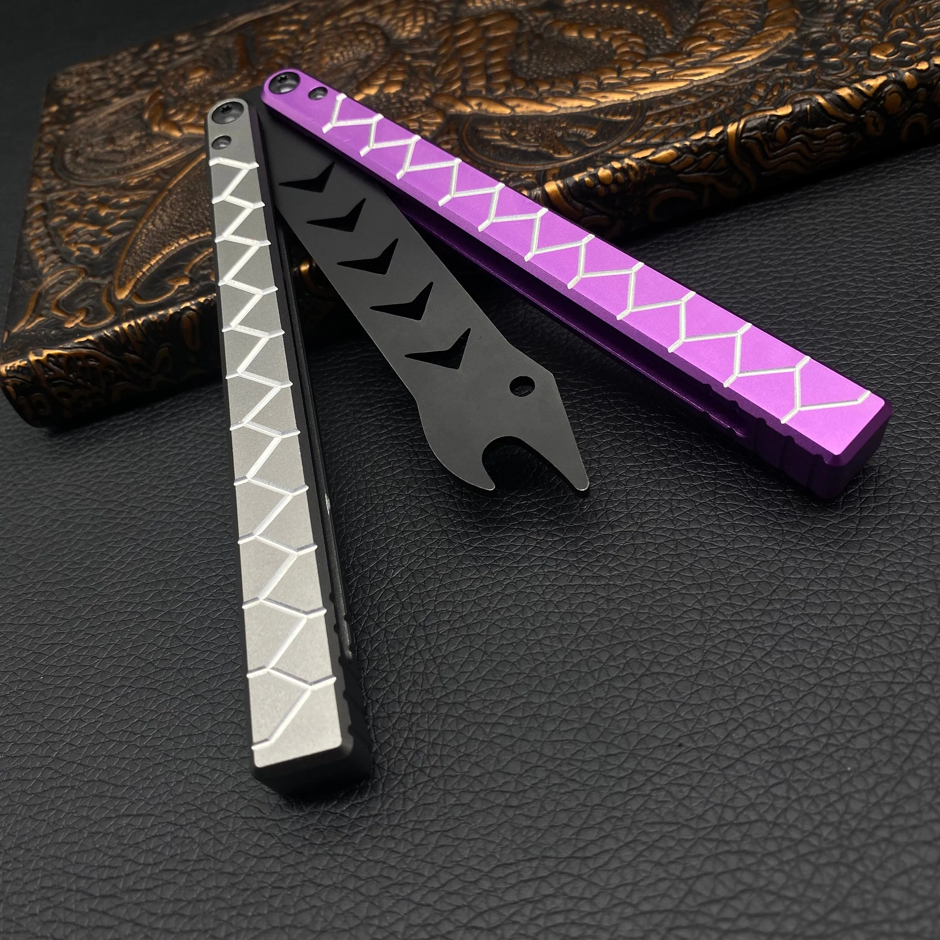 Purple Grey Snakelike Butterfly Knife