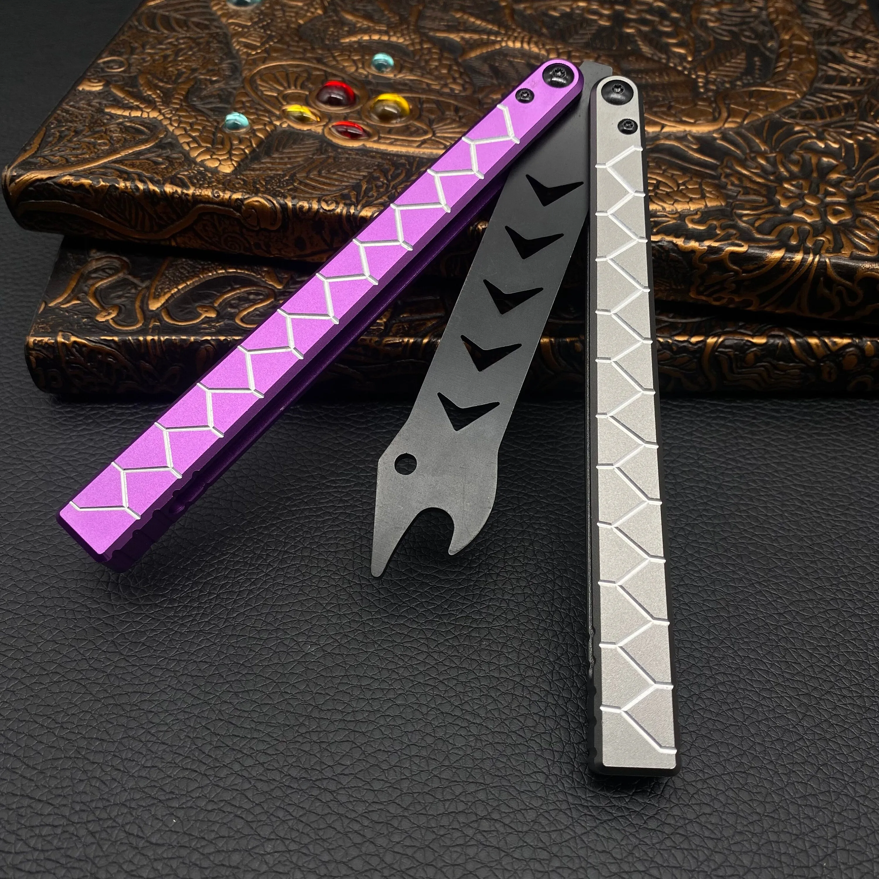 Purple Grey Snakelike Butterfly Knife