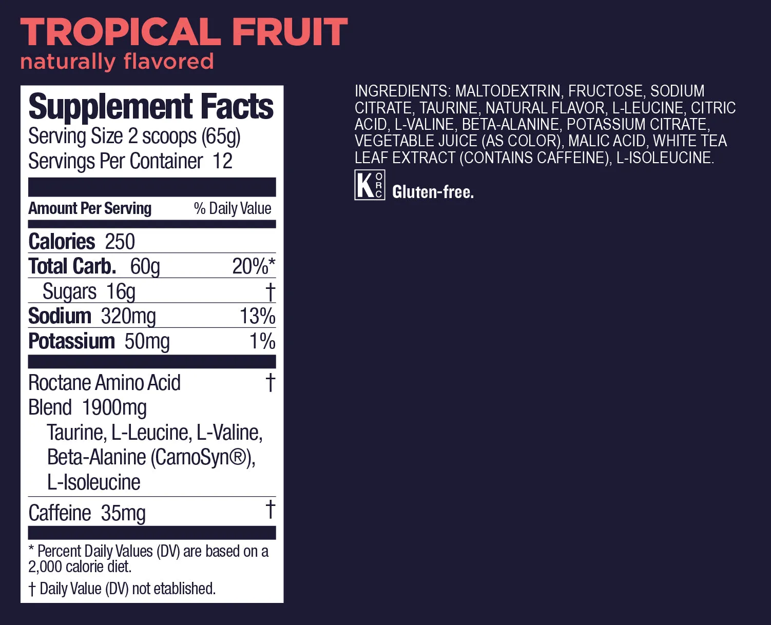 Roctane Energy Drink Mix 12srv Canister, Tropical Fruit GU
