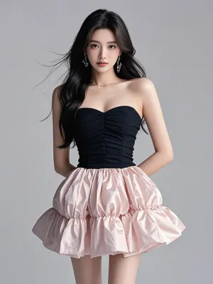 Romantic Two-Tone Bubble Mini Dress