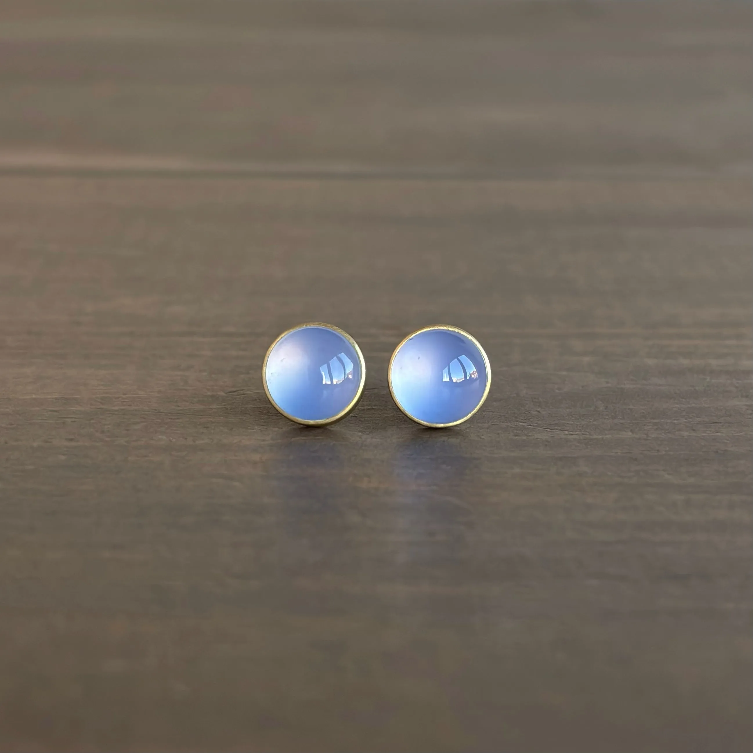 Round Blue Chalcedony Stud Earrings