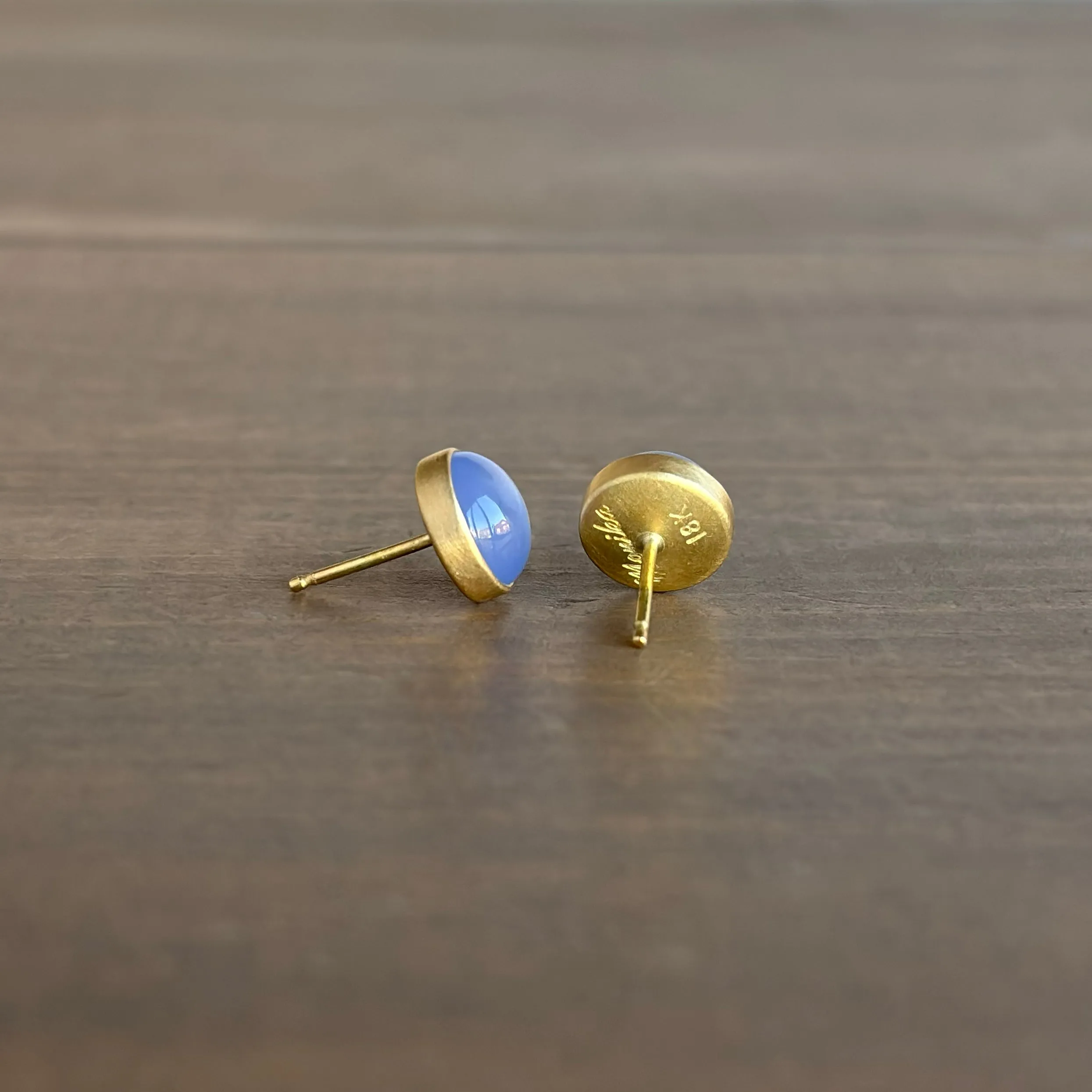 Round Blue Chalcedony Stud Earrings