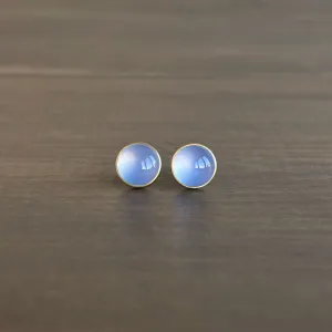 Round Blue Chalcedony Stud Earrings